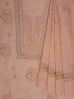 Srajann Hand Embroided Grey, Peach Linen Lucknowi Chikankari Unstitched Kurta Dupatta Set (SLC1802) - Image 5