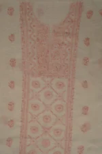 Srajann Hand Embroided Fawn Linen Lucknowi Chikankari Unstitched Kurta Dupatta Set (SLC1804) - Image 6