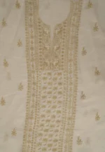 Srajann Hand Embroided Cream Linen Lucknowi Chikankari Unstitched Kurta Dupatta Set (SLC1807) - Image 6