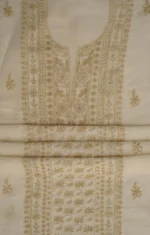 Srajann Hand Embroided Cream Linen Lucknowi Chikankari Unstitched Kurta Dupatta Set (SLC1807) - Image 10