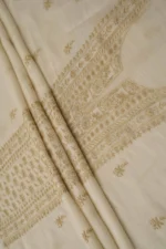 Srajann Hand Embroided Cream Linen Lucknowi Chikankari Unstitched Kurta Dupatta Set (SLC1807) - Image 11
