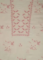 Srajann Hand Embroided white Linen Lucknowi Chikankari Unstitched Kurta Dupatta Set (SLC1808) - Image 5