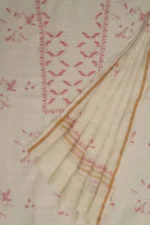 Srajann Hand Embroided white Linen Lucknowi Chikankari Unstitched Kurta Dupatta Set