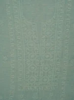 Srajann Hand Embroided Sea Green Linen Lucknowi Chikankari Unstitched Kurta Dupatta Set (SLC1813) - Image 5