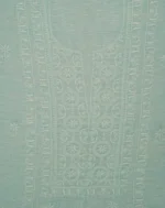 Srajann Hand Embroided Sea Green Linen Lucknowi Chikankari Unstitched Kurta Dupatta Set (SLC1813) - Image 6