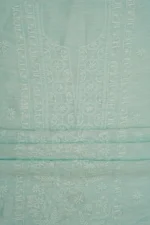 Srajann Hand Embroided Sea Green Linen Lucknowi Chikankari Unstitched Kurta Dupatta Set (SLC1813) - Image 8