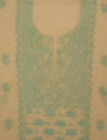 Srajann Hand Embroided Yellow Linen Lucknowi Chikankari Unstitched Kurta Dupatta Set (SLC1818) - Image 5