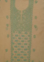 Srajann Hand Embroided Yellow Linen Lucknowi Chikankari Unstitched Kurta Dupatta Set (SLC1818) - Image 6