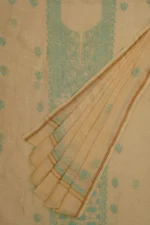 Srajann Hand Embroidered Yellow Linen Lucknowi Chikankari Unstitched Kurta Dupatta Set