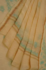 Srajann Hand Embroided Yellow Linen Lucknowi Chikankari Unstitched Kurta Dupatta Set (SLC1818) - Image 9