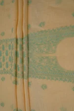 Srajann Hand Embroided Yellow Linen Lucknowi Chikankari Unstitched Kurta Dupatta Set (SLC1818) - Image 7