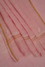 Srajann Hand Embroided Pink Linen Lucknowi Chikankari Unstitched Kurta Dupatta Set (SLC1820) - Image 8