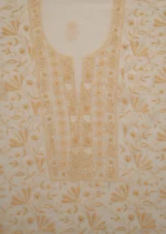 Srajann Hand Embroided Fawn Mul Chanderi Lucknowi Chikankari Unstitched Kurta Dupatta Set (SLC1823) - Image 7
