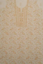 Srajann Hand Embroided Fawn Mul Chanderi Lucknowi Chikankari Unstitched Kurta Dupatta Set (SLC1823) - Image 8