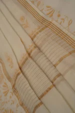 Srajann Hand Embroided Fawn Mul Chanderi Lucknowi Chikankari Unstitched Kurta Dupatta Set (SLC1823) - Image 5