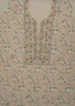 Srajann Hand Embroided white Mul Chanderi Lucknowi Chikankari Unstitched Kurta Dupatta Set (SLC1828) - Image 5