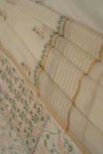 Srajann Hand Embroided white Mul Chanderi Lucknowi Chikankari Unstitched Kurta Dupatta Set (SLC1828) - Image 8