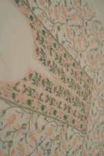 Srajann Hand Embroided white Mul Chanderi Lucknowi Chikankari Unstitched Kurta Dupatta Set (SLC1828) - Image 6