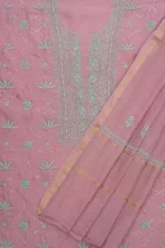 Srajann Hand Embroided Purple Mul Chanderi Lucknowi Chikankari Unstitched Kurta Dupatta Set