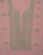 Srajann Hand Embroided Pink Mul Chanderi Lucknowi Chikankari Unstitched Kurta Dupatta Set (SLC1839) - Image 5