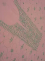 Srajann Hand Embroided Pink Mul Chanderi Lucknowi Chikankari Unstitched Kurta Dupatta Set (SLC1839) - Image 6
