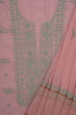 Srajann Hand Embroided Pink Mul Chanderi Lucknowi Chikankari Unstitched Kurta Dupatta Set