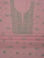 Srajann Hand Embroided Pink Mul Chanderi Lucknowi Chikankari Unstitched Kurta Dupatta Set (SLC1839) - Image 9
