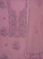 Srajann Hand Embroided Purple Mul Chanderi Lucknowi Chikankari Unstitched Kurta Dupatta Set (SLC1841) - Image 7