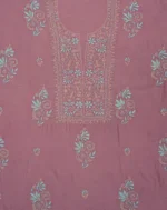 Srajann Hand Embroided Purple Mul Chanderi Lucknowi Chikankari Unstitched Kurta Dupatta Set (SLC1842) - Image 5