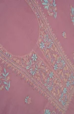 Srajann Hand Embroided Purple Mul Chanderi Lucknowi Chikankari Unstitched Kurta Dupatta Set (SLC1842) - Image 6