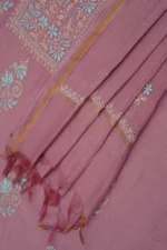 Srajann Hand Embroided Purple Mul Chanderi Lucknowi Chikankari Unstitched Kurta Dupatta Set