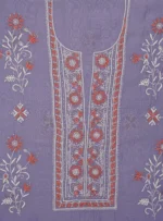 Srajann Hand Embroided Blue Mul Chanderi Lucknowi Chikankari Unstitched Kurta Dupatta Set (SLC1843) - Image 5