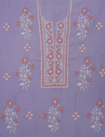 Srajann Hand Embroided Blue Mul Chanderi Lucknowi Chikankari Unstitched Kurta Dupatta Set (SLC1843) - Image 6