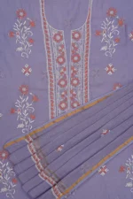 Srajann Hand Embroided Blue Mul Chanderi Lucknowi Chikankari Unstitched Kurta Dupatta Set