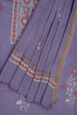 Srajann Hand Embroided Blue Mul Chanderi Lucknowi Chikankari Unstitched Kurta Dupatta Set (SLC1843) - Image 8