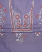 Srajann Hand Embroided Blue Mul Chanderi Lucknowi Chikankari Unstitched Kurta Dupatta Set (SLC1843) - Image 9