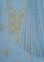 Srajann Hand Embroided Blue Mul Chanderi Lucknowi Chikankari Unstitched Kurta Dupatta Set (SLC1844) - Image 7