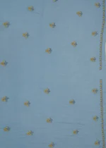 Srajann Hand Embroided Blue Mul Chanderi Lucknowi Chikankari Unstitched Kurta Dupatta Set (SLC1844) - Image 11