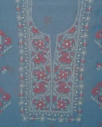 Srajann Hand Embroided Blue Mul Chanderi Lucknowi Chikankari Unstitched Kurta Dupatta Set (SLC1845) - Image 5