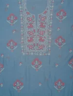 Srajann Hand Embroided Blue Mul Chanderi Lucknowi Chikankari Unstitched Kurta Dupatta Set (SLC1845) - Image 6