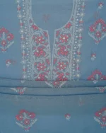 Srajann Hand Embroided Blue Mul Chanderi Lucknowi Chikankari Unstitched Kurta Dupatta Set (SLC1845) - Image 9