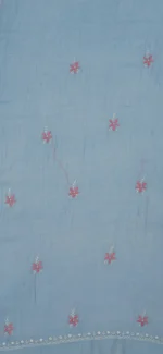 Srajann Hand Embroided Blue Mul Chanderi Lucknowi Chikankari Unstitched Kurta Dupatta Set (SLC1845) - Image 11