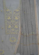 Srajann Hand Embroided Grey Mul Chanderi Lucknowi Chikankari Unstitched Kurta Dupatta Set (SLC1846) - Image 7