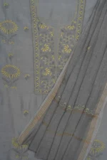 Srajann Hand Embroided Grey Mul Chanderi Lucknowi Chikankari Unstitched Kurta Dupatta Set