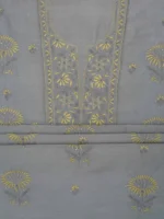 Srajann Hand Embroided Grey Mul Chanderi Lucknowi Chikankari Unstitched Kurta Dupatta Set (SLC1846) - Image 9