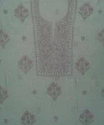 Srajann Hand Embroided Grey Mul Chanderi Lucknowi Chikankari Unstitched Kurta Dupatta Set (SLC1847) - Image 6