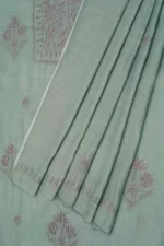 Srajann Hand Embroided Grey Mul Chanderi Lucknowi Chikankari Unstitched Kurta Dupatta Set (SLC1847) - Image 8