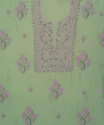Srajann Hand Embroided Green Mul Chanderi Lucknowi Chikankari Unstitched Kurta Dupatta Set (SLC1848) - Image 6