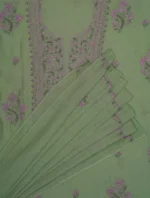 Srajann Hand Embroided Green Mul Chanderi Lucknowi Chikankari Unstitched Kurta Dupatta Set (SLC1848) - Image 8