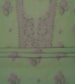 Srajann Hand Embroided Green Mul Chanderi Lucknowi Chikankari Unstitched Kurta Dupatta Set (SLC1848) - Image 9